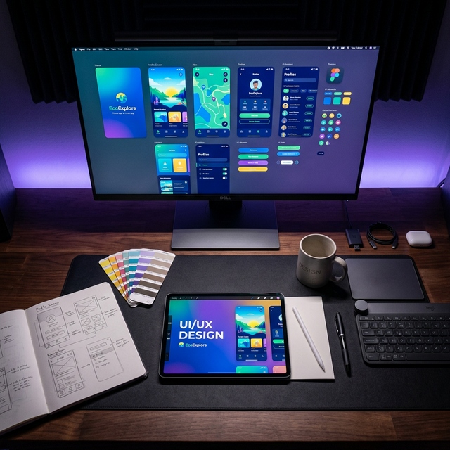 UI-Design Arbeitsbereich mit modernen Designtools